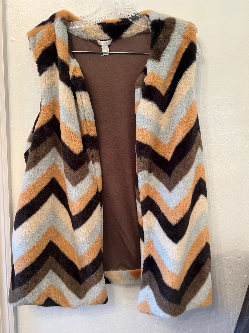 Cato EST1946 Faux Fur Chevron Hooded Vest - Multi-Color Large